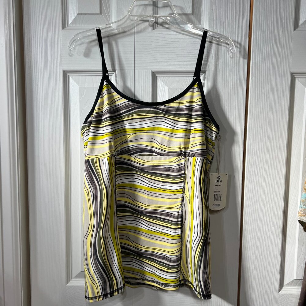 ROYAL ROBBINS Sz LG Strappy Stripe Shelf Bra Tank Cami Adjustable Strap Yoga NWT